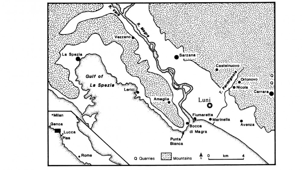Huidige Locatie van de stad Luni (Delano Smith et al., 84, fig. 1)