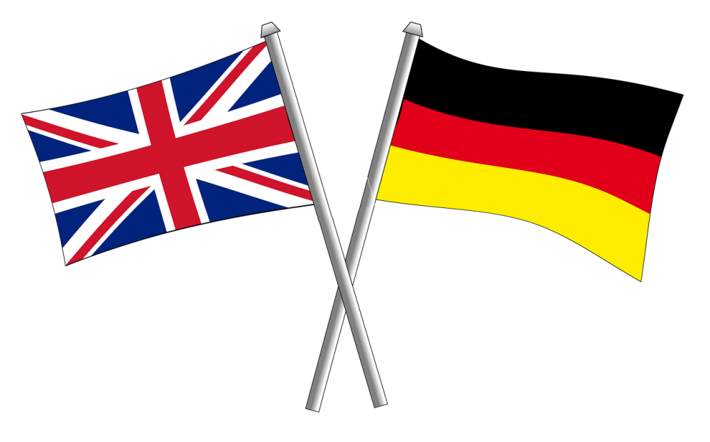 British flag and German flag