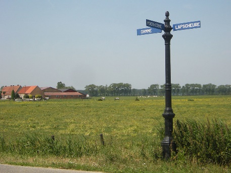 A field, in which a direction post stands.