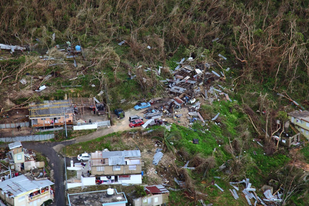 Verwoeste huizen op Puerto Rico na de doortocht van orkaan Maria